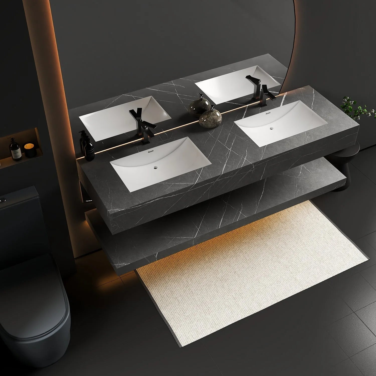 Aventino 71" Slate Floating Double-Sink Vanity with Sintered Stone Top