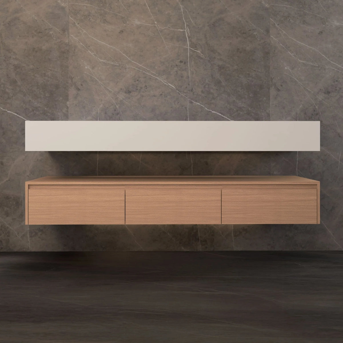 Aventino 71-inch gallery Flat-Front floating double-sink vanity — sintered stone top