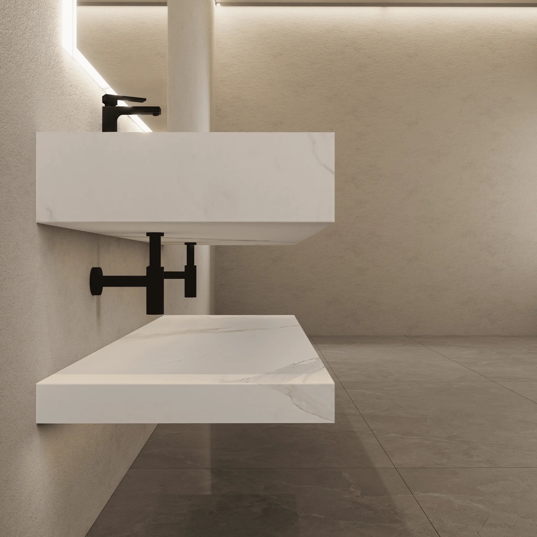 Aventino 71" Slate Floating Double-Sink Vanity with Sintered Stone Top