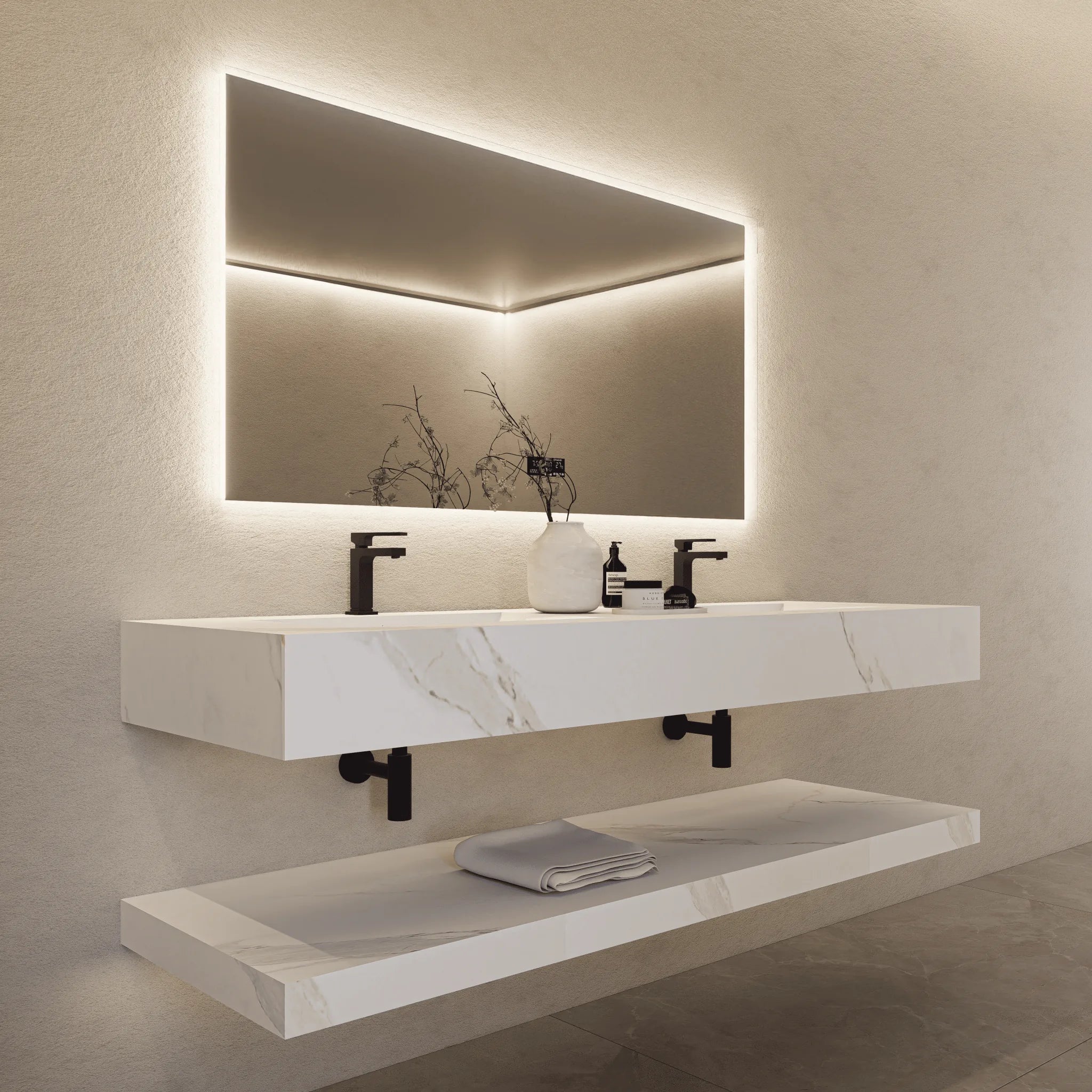 Aventino 71" Slate Floating Double-Sink Vanity with Sintered Stone Top