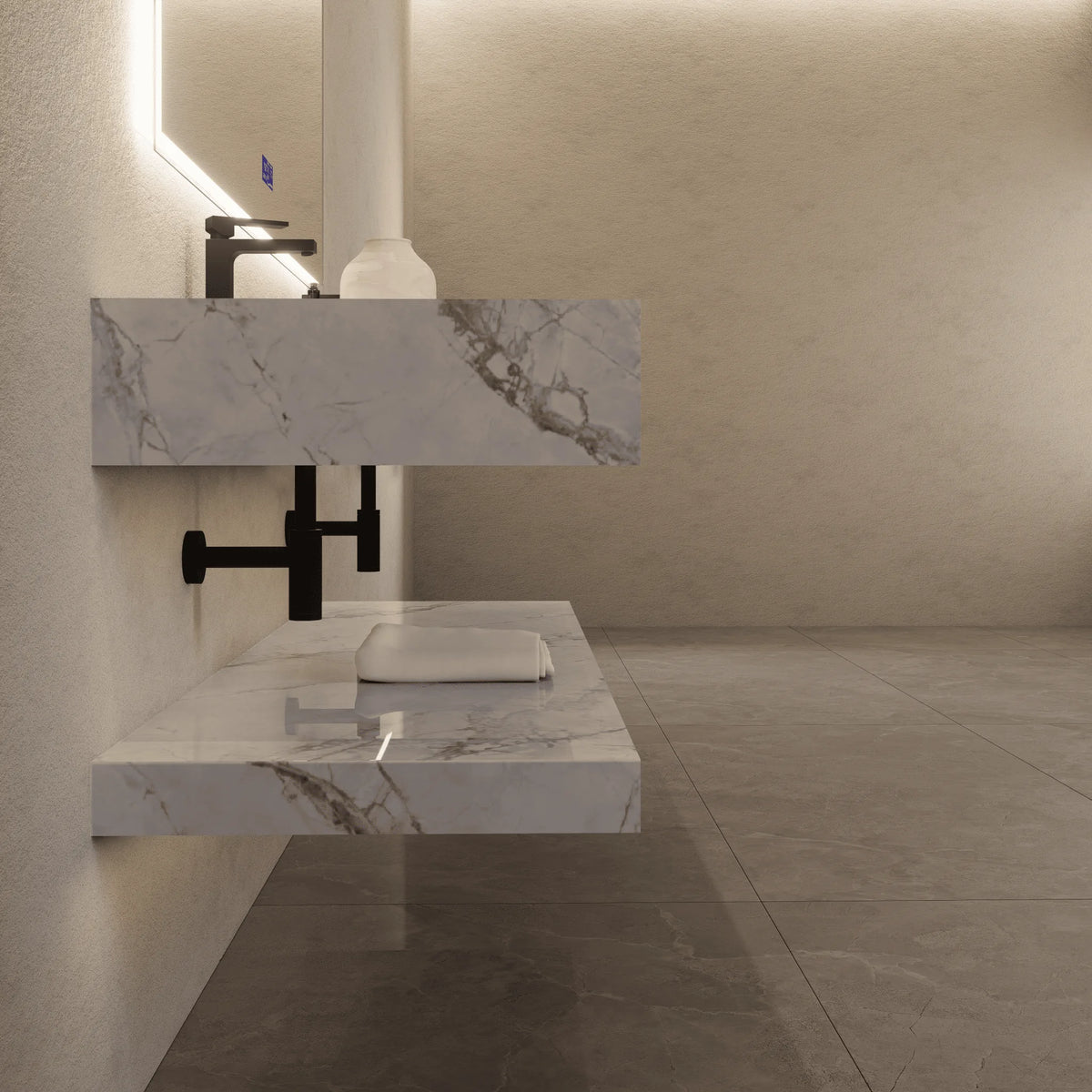 Aventino 71-inch gallery Flat-Front floating double-sink vanity — sintered stone top