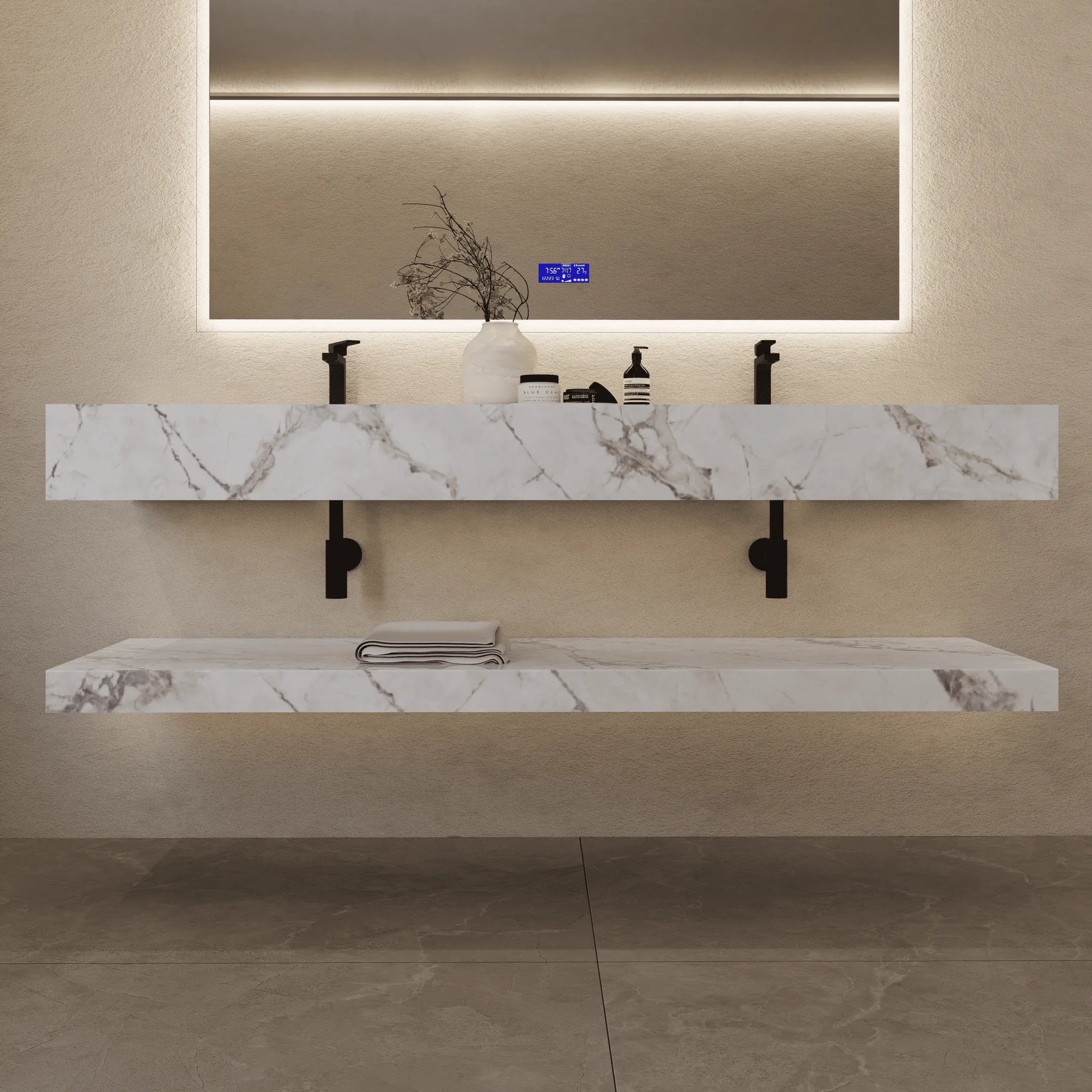 Aventino 71" Slate Floating Double-Sink Vanity with Sintered Stone Top