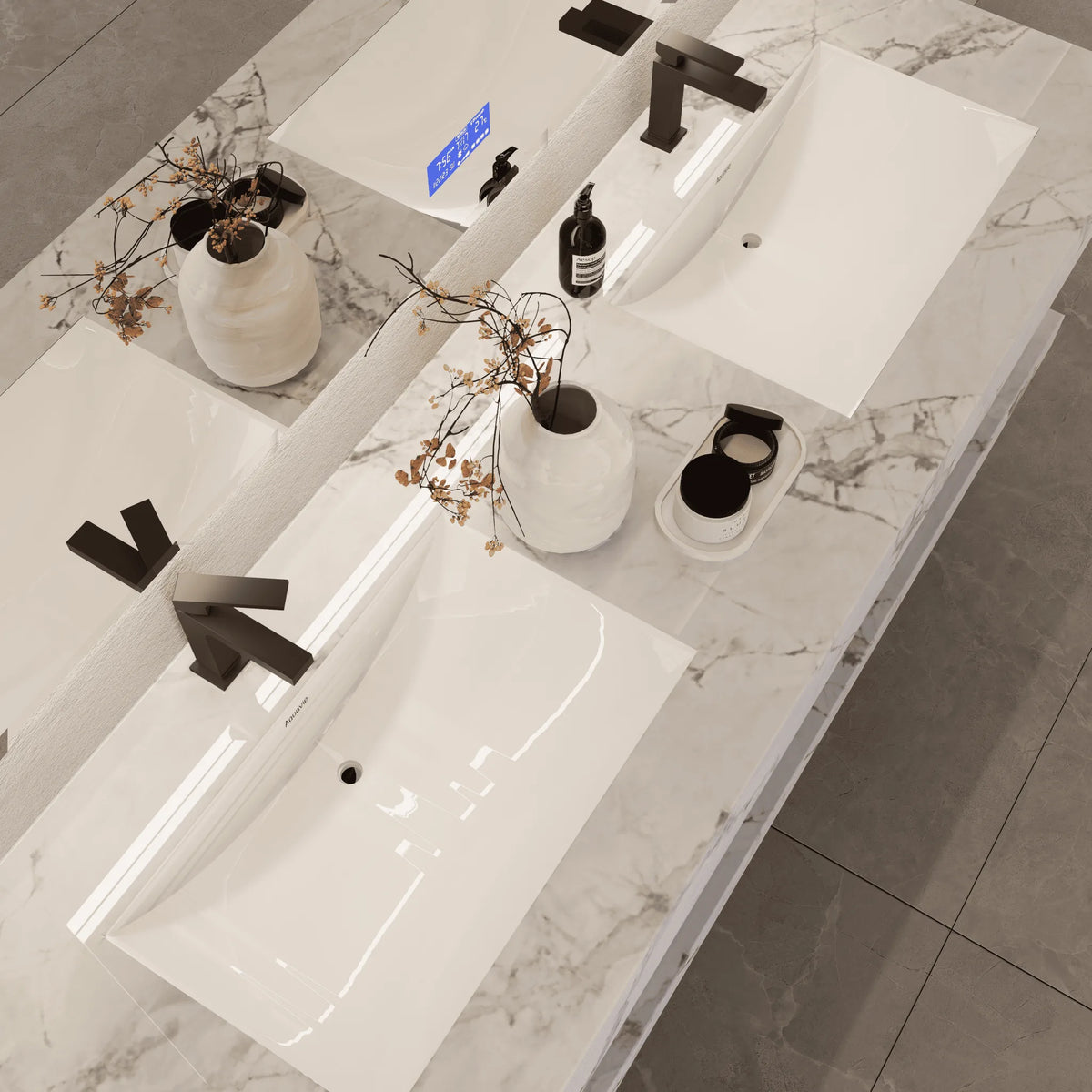 Aventino 71-inch gallery Flat-Front floating double-sink vanity — sintered stone top