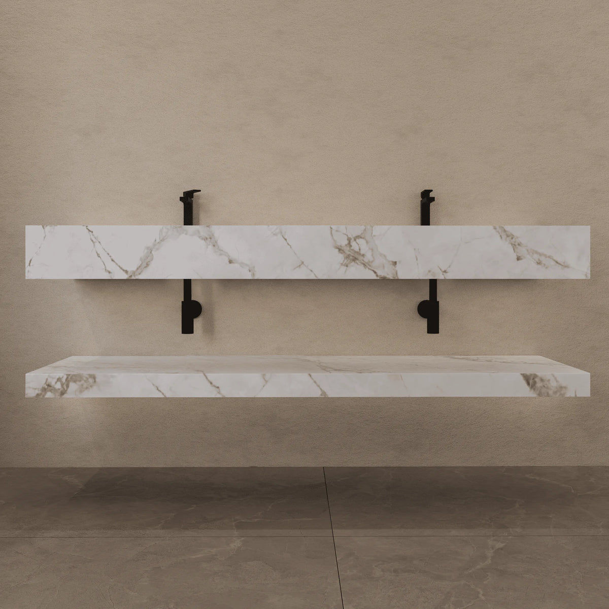 Aventino 71-inch gallery Flat-Front floating double-sink vanity — sintered stone top