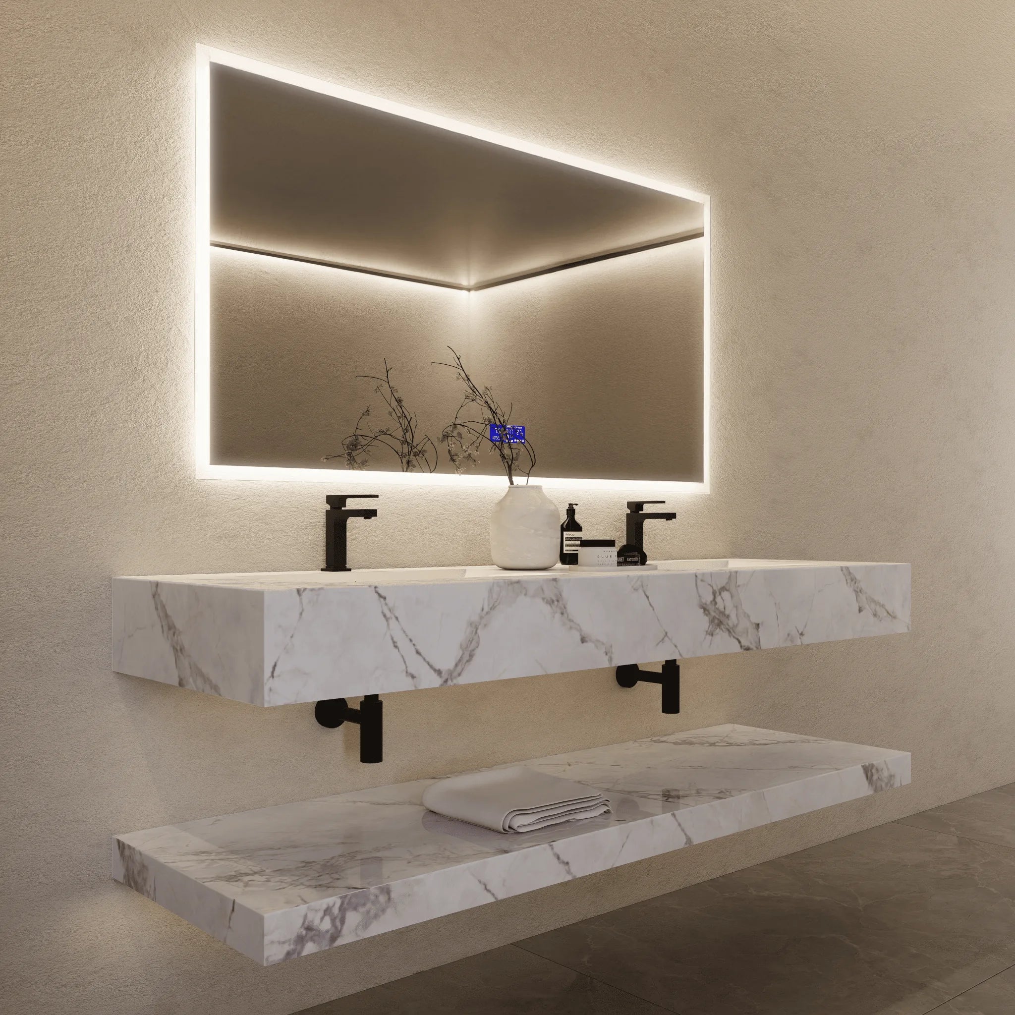 Aventino 71" Slate Floating Double-Sink Vanity with Sintered Stone Top