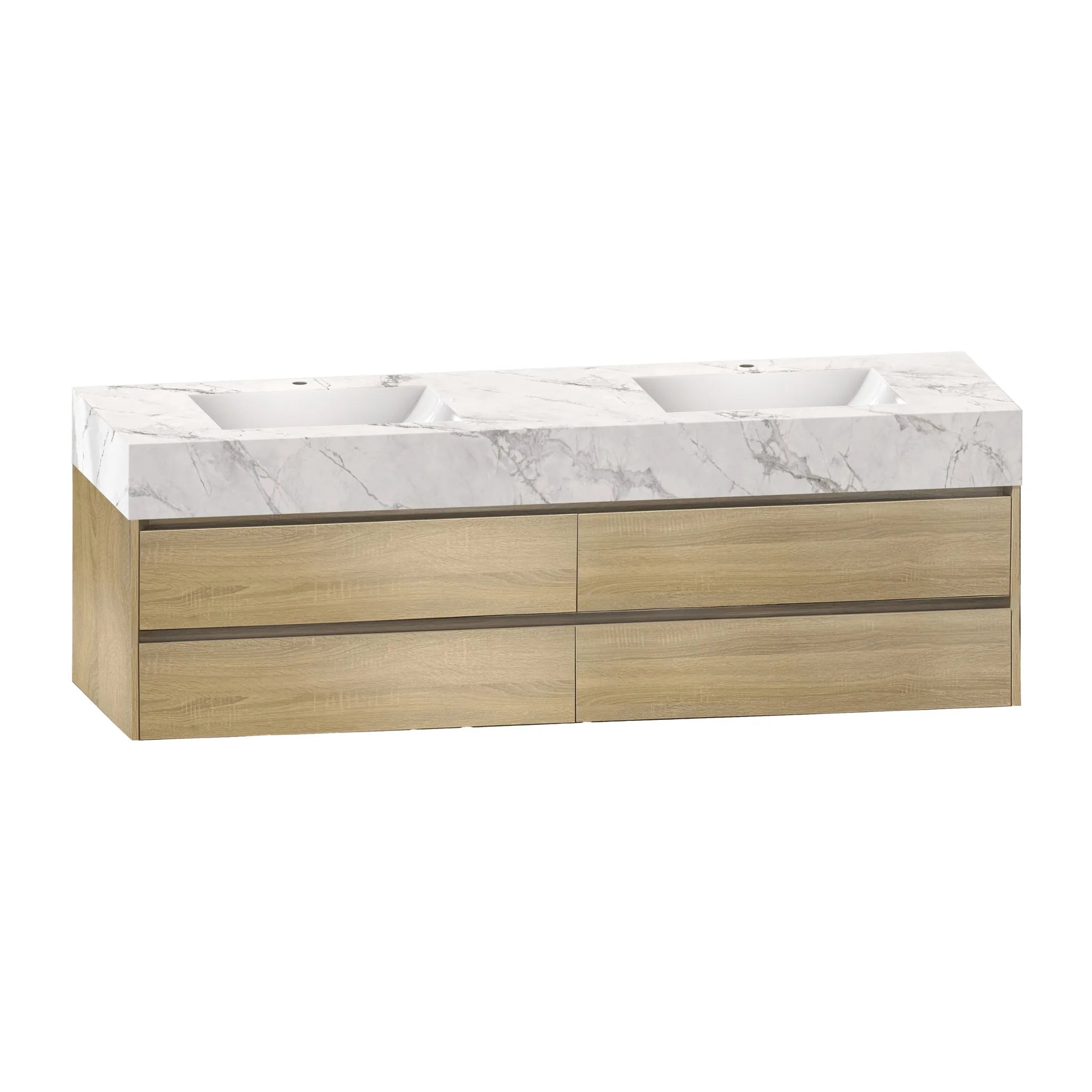 Aventino 60-71" 4-Drawer Floating Double-Sink Vanity with Sintered Stone Top