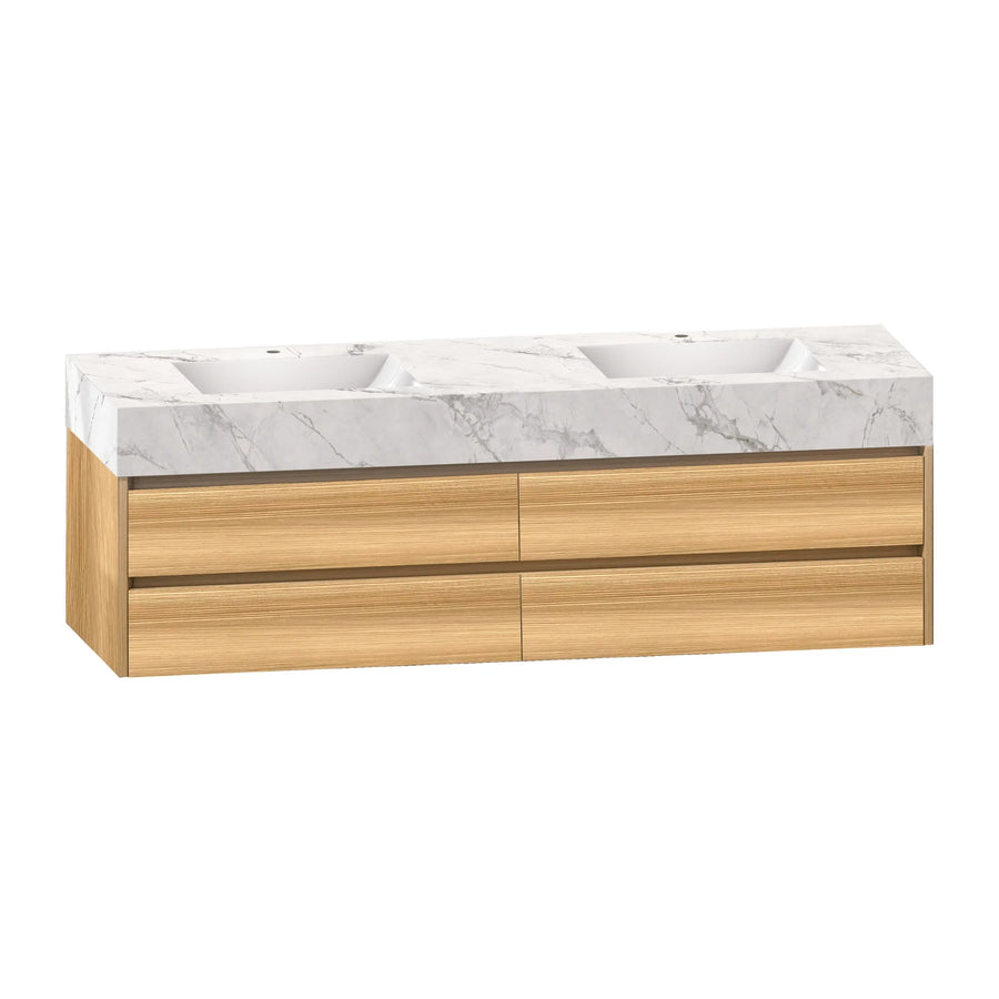 Aventino 60-71" 4-Drawer Floating Double-Sink Vanity with Sintered Stone Top