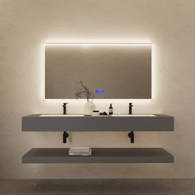 Aventino 71-inch matte grey Flat-Front floating double-sink vanity — sintered stone top