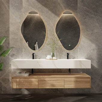 Aventino 71" Oak Plywood Floating Double-Sink Vanity with Sintered Stone Top