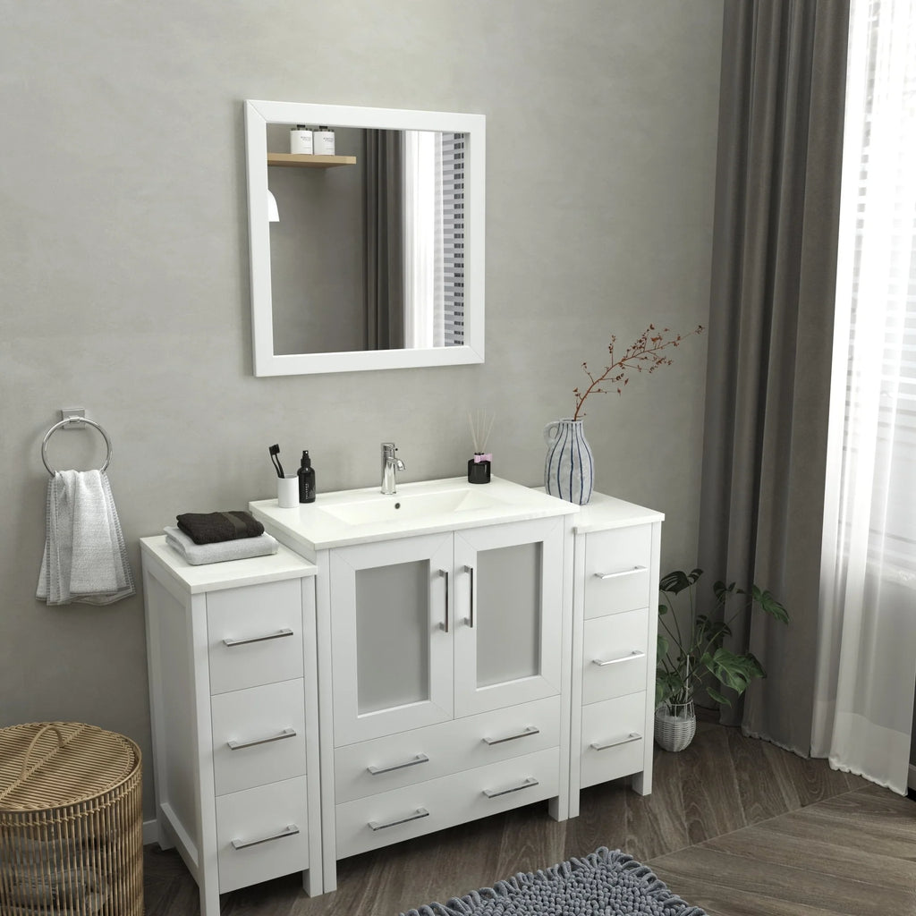 Vanity Art - Westmount 54" Single Sink Bathroom Vanity Set with Sink and Mirror - 2 Side Cabinets