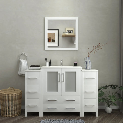 Vanity Art - Westmount 54" Single Sink Bathroom Vanity Set with Sink and Mirror - 2 Side Cabinets