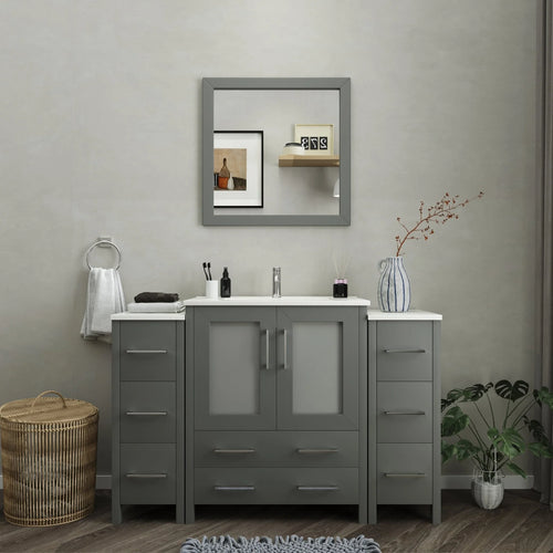 Vanity Art - Westmount 54" Single Sink Bathroom Vanity Set with Sink and Mirror - 2 Side Cabinets