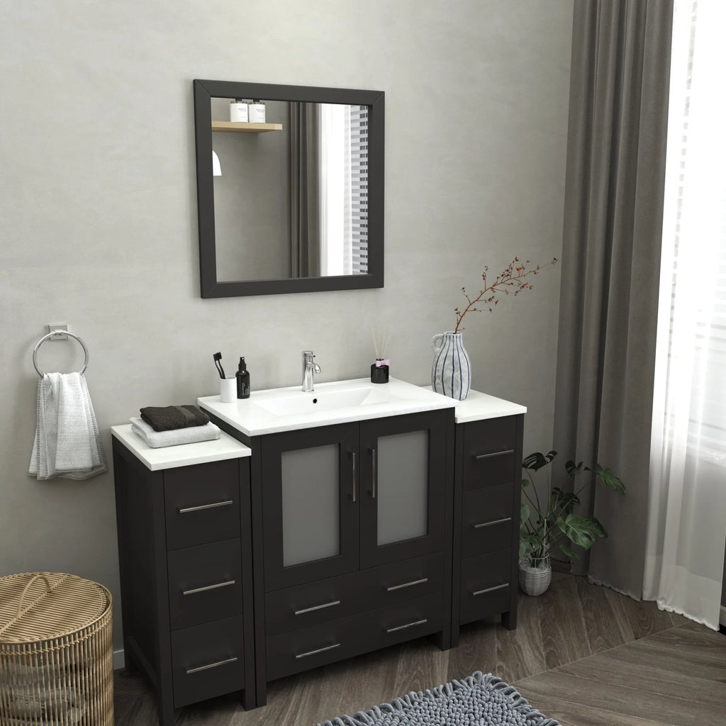 Vanity Art - Westmount 54" Single Sink Bathroom Vanity Set with Sink and Mirror - 2 Side Cabinets
