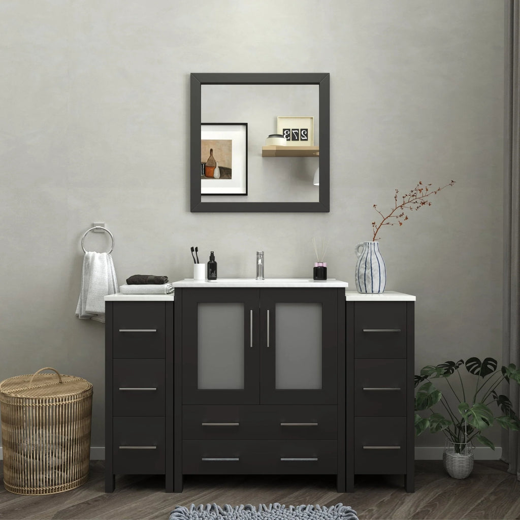 Vanity Art - Westmount 54" Single Sink Bathroom Vanity Set with Sink and Mirror - 2 Side Cabinets