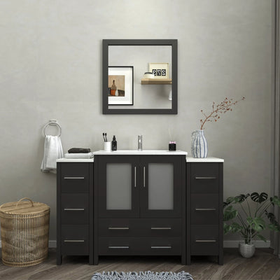 Vanity Art - Westmount 54" Single Sink Bathroom Vanity Set with Sink and Mirror - 2 Side Cabinets