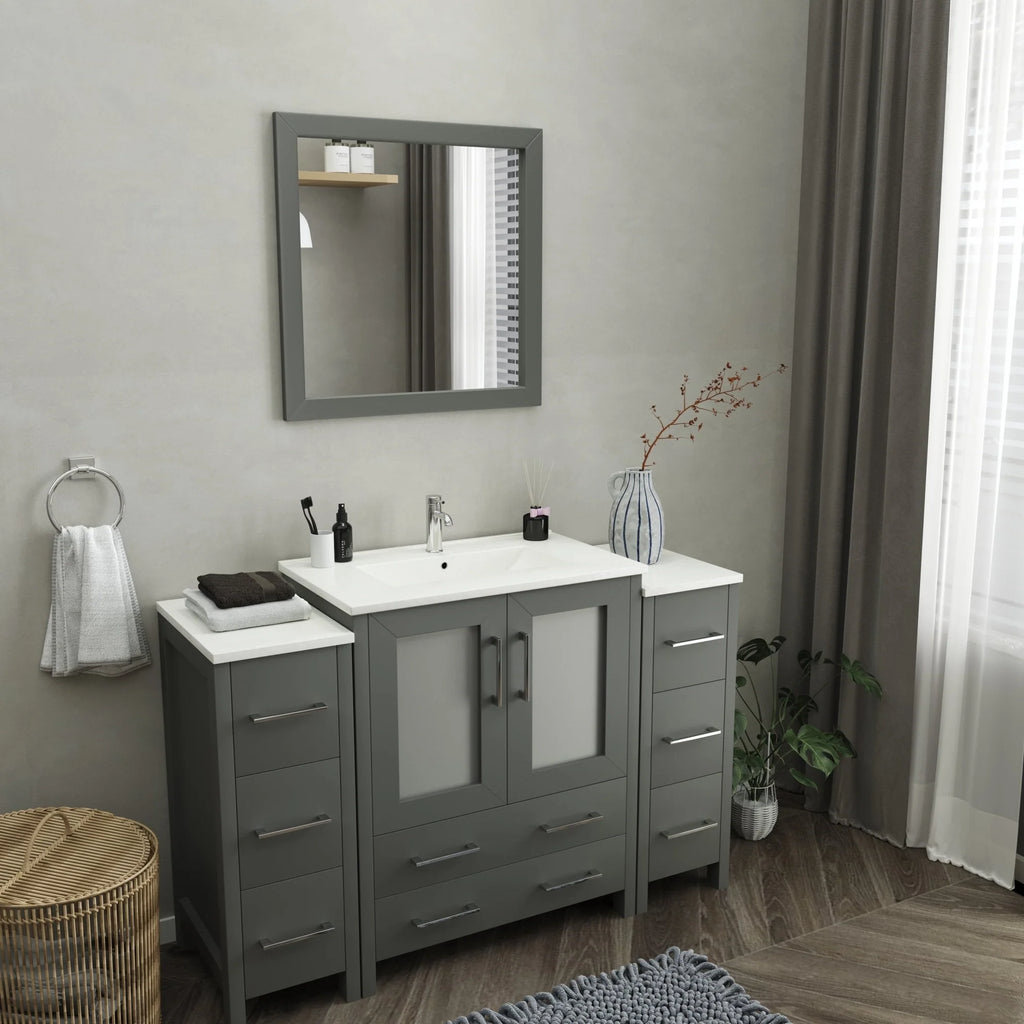 Vanity Art - Westmount 54" Single Sink Bathroom Vanity Set with Sink and Mirror - 2 Side Cabinets
