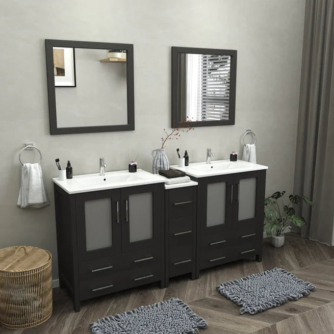 Vanity Art - Westmount 84" Double Sink Bathroom Vanity Set with Sink and Mirrors - 1 Side Cabinet