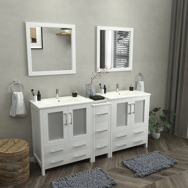Vanity Art - Westmount 72" Double Sink Bathroom Vanity Set with Sink and Mirrors - 1 Side Cabinet