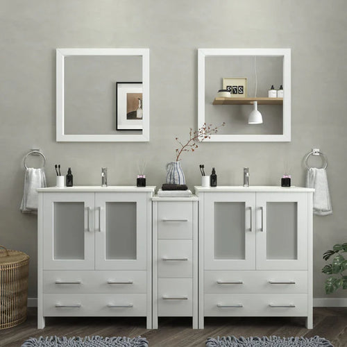 Vanity Art - Westmount 72" Double Sink Bathroom Vanity Set with Sink and Mirrors - 1 Side Cabinet