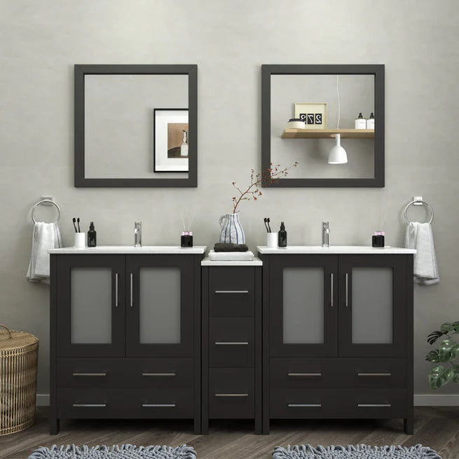 Vanity Art - Westmount 72" Double Sink Bathroom Vanity Set with Sink and Mirrors - 1 Side Cabinet