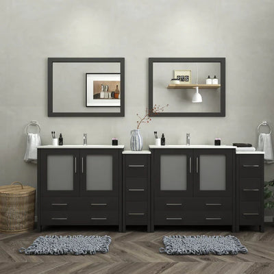Vanity Art - Westmount 96" Double Sink Bathroom Vanity Set with Sink and Mirrors - 2 Side Cabinets