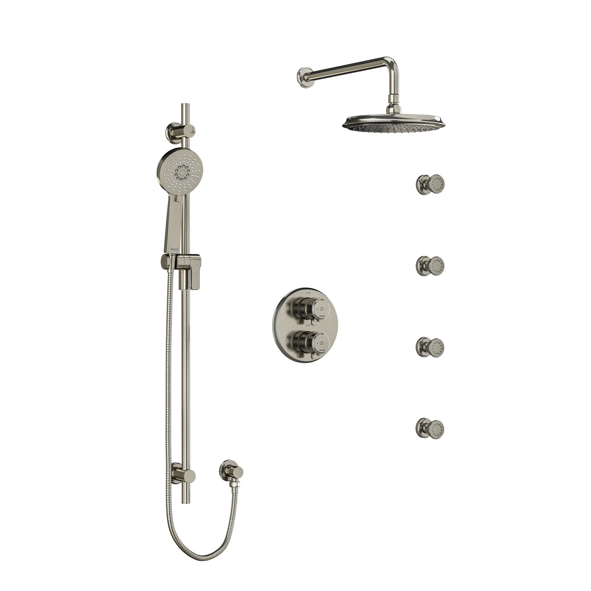Riobel Momenti Shower System with Hand Shower Rail, 4 Body Jets and Shower Head