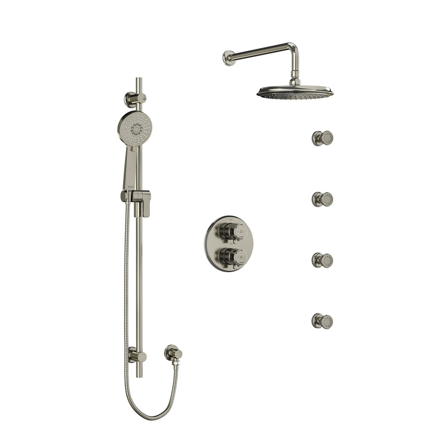 Riobel Momenti Shower System with Hand Shower Rail, 4 Body Jets and Shower Head