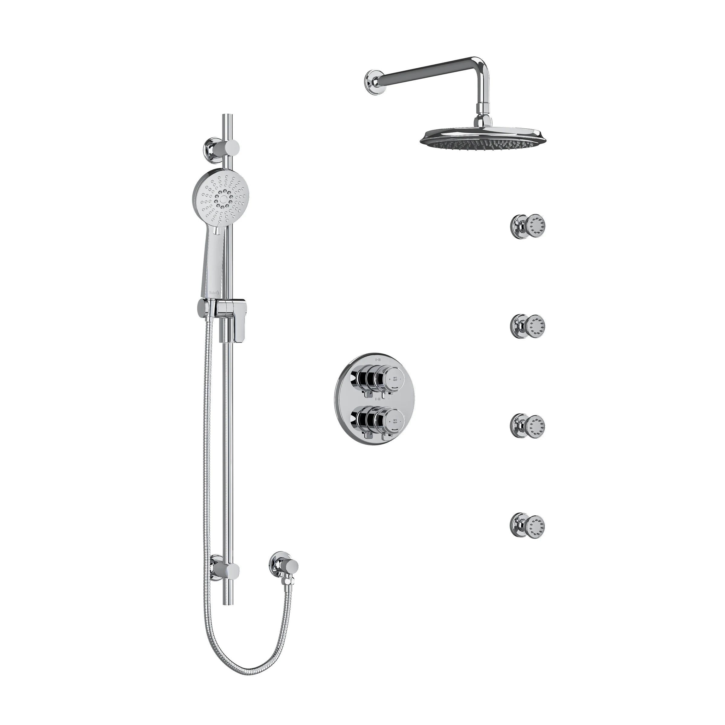 Riobel Momenti Shower System with Hand Shower Rail, 4 Body Jets and Shower Head