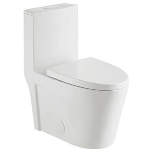 Dual-Flush Elongated One Piece Toilet Bowl - Soft Close Seat with High Efficiency Dual Flush in White