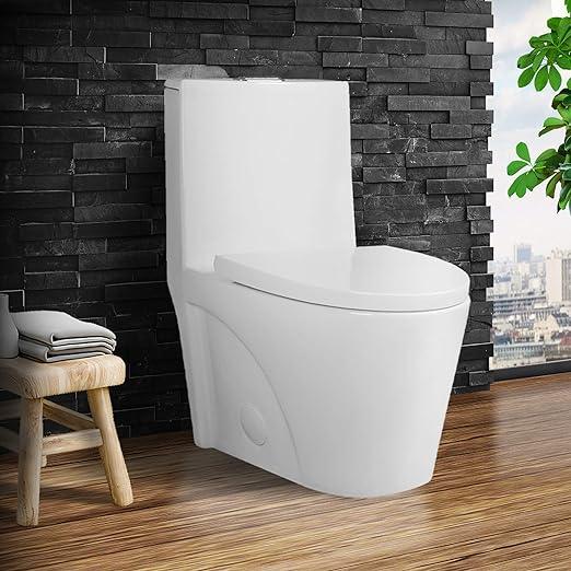 Dual-Flush Elongated One Piece Toilet Bowl - Soft Close Seat with High Efficiency Dual Flush in White