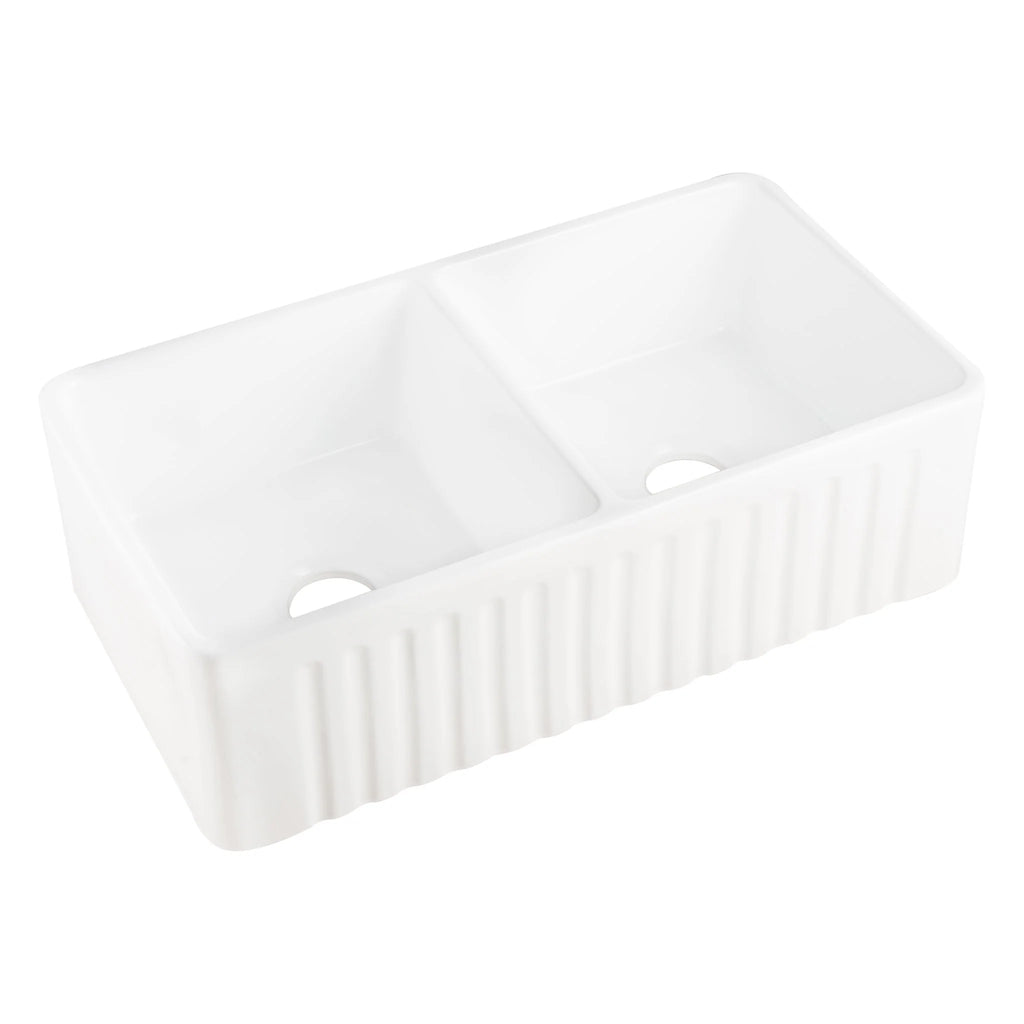 Emirald 33" x 18" Fire Clay Farmhouse Double Kitchen Sink