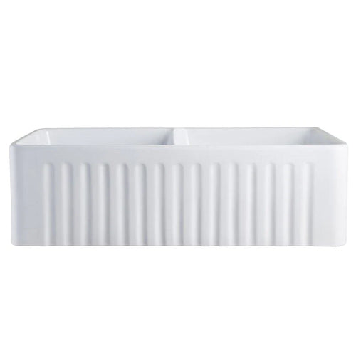 Emirald 33" x 18" Fire Clay Farmhouse Double Kitchen Sink
