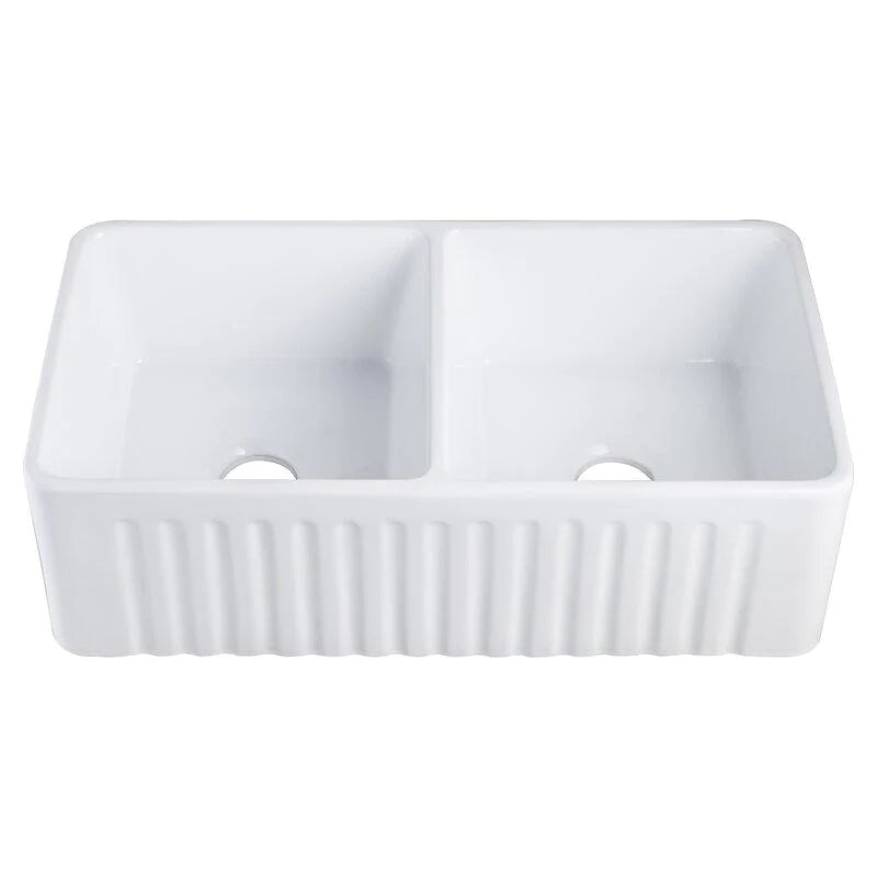 Emirald 33" x 18" Fire Clay Farmhouse Double Kitchen Sink