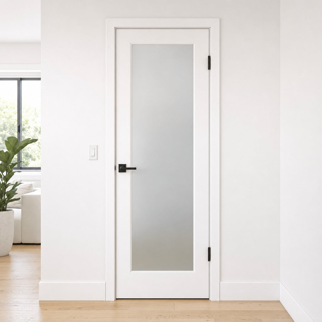 Frosted Glass 30-inch x 80-inch x 1-3/8-inch 1-Panel Interior Door Primed White With Tempered Glass
