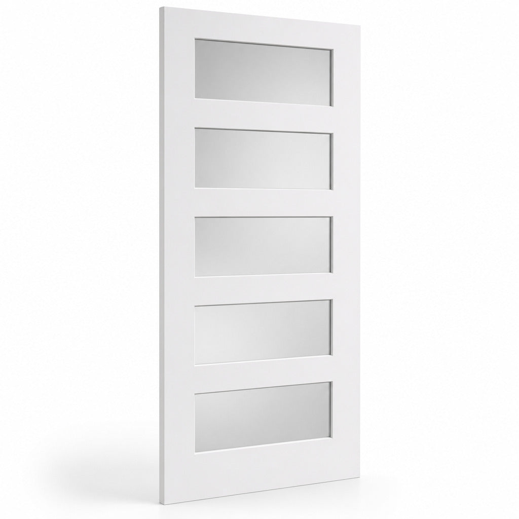 Frosted Glass 32-inch x 80-inch x 1-3/8-inch 5-Panel Interior Door Primed White With Tempered Glass