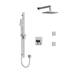Riobel Paradox Square 3-Way System, Hand Shower Rail, Elbow Supply, Shower Head and 2 Body Jets