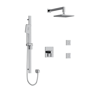 Riobel Paradox Square 3-Way System, Hand Shower Rail, Elbow Supply, Shower Head and 2 Body Jets
