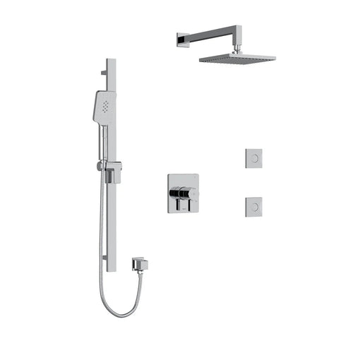 Riobel Paradox Square 3-Way System, Hand Shower Rail, Elbow Supply, Shower Head and 2 Body Jets