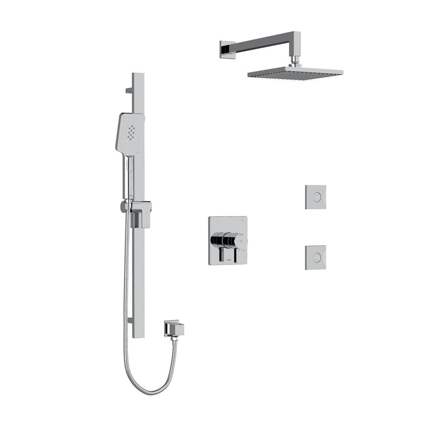 Riobel Paradox Square 3-Way System, Hand Shower Rail, Elbow Supply, Shower Head and 2 Body Jets