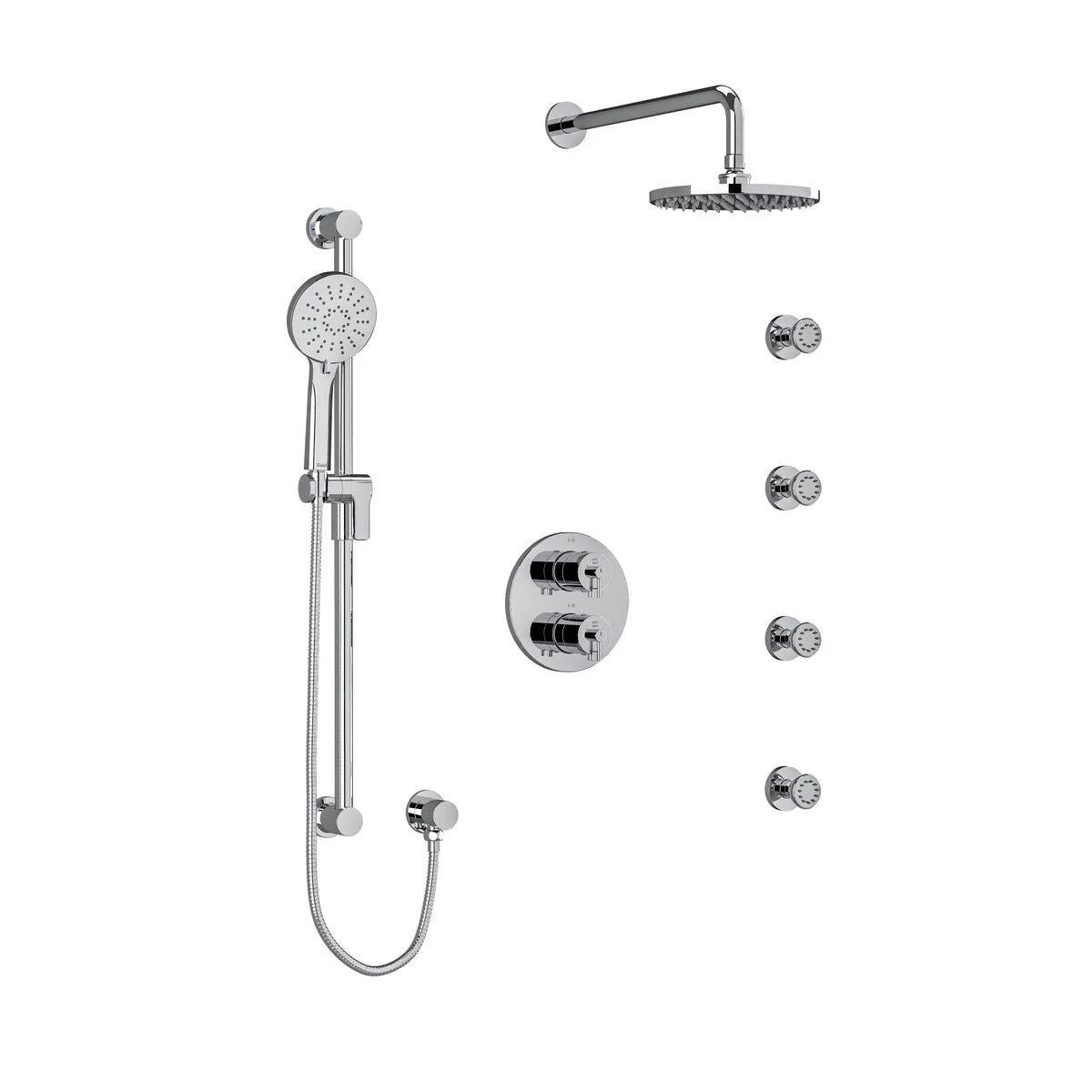 Riobel CS Double Coaxial System with Hand Shower Rail, 4 Body Jets and Shower Head
