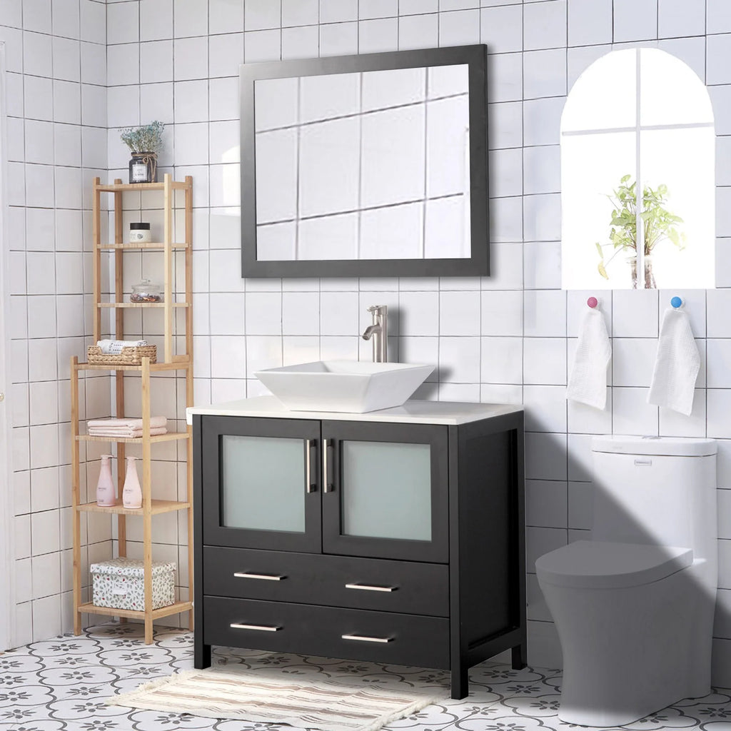 Vanity Art - Bristol 36" Single Vessel Sink Bathroom Vanity Set with Sink and Mirror