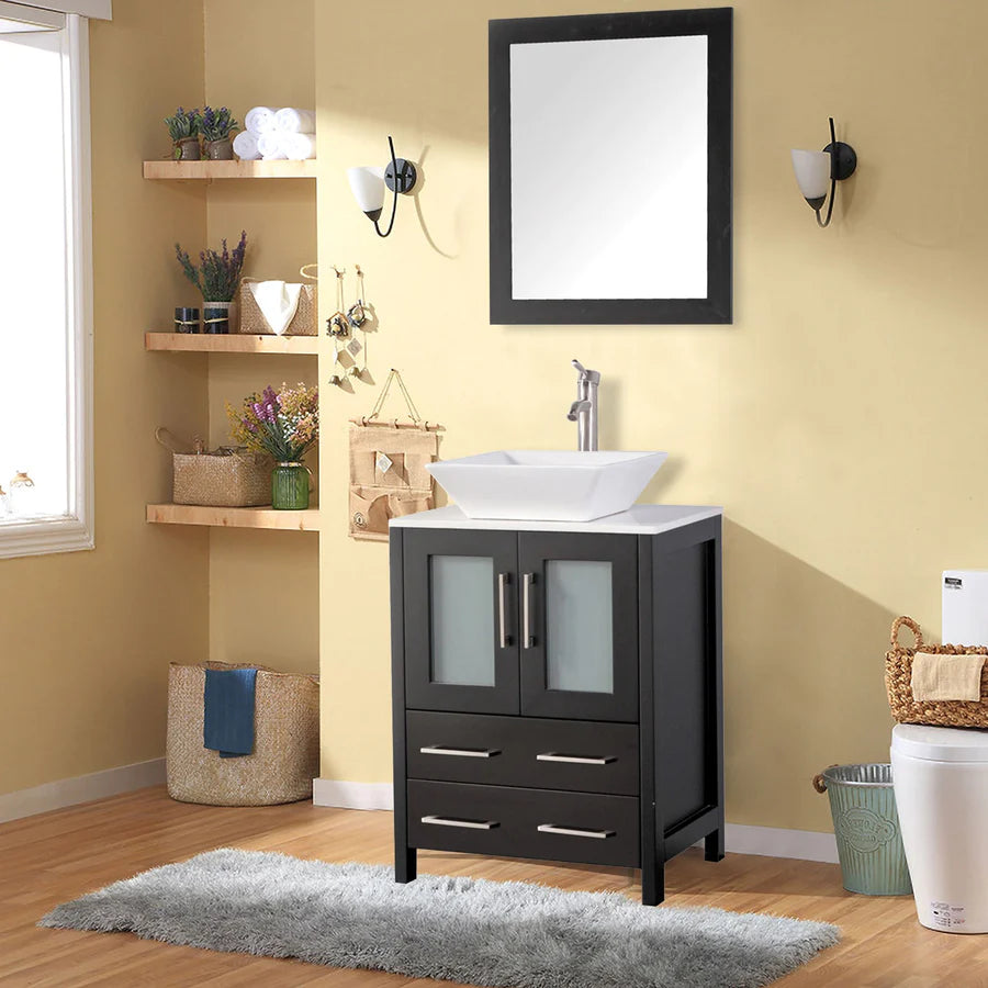 Bristol 24" Single Vessel Sink Bathroom Vanity Set with Sink and Mirror