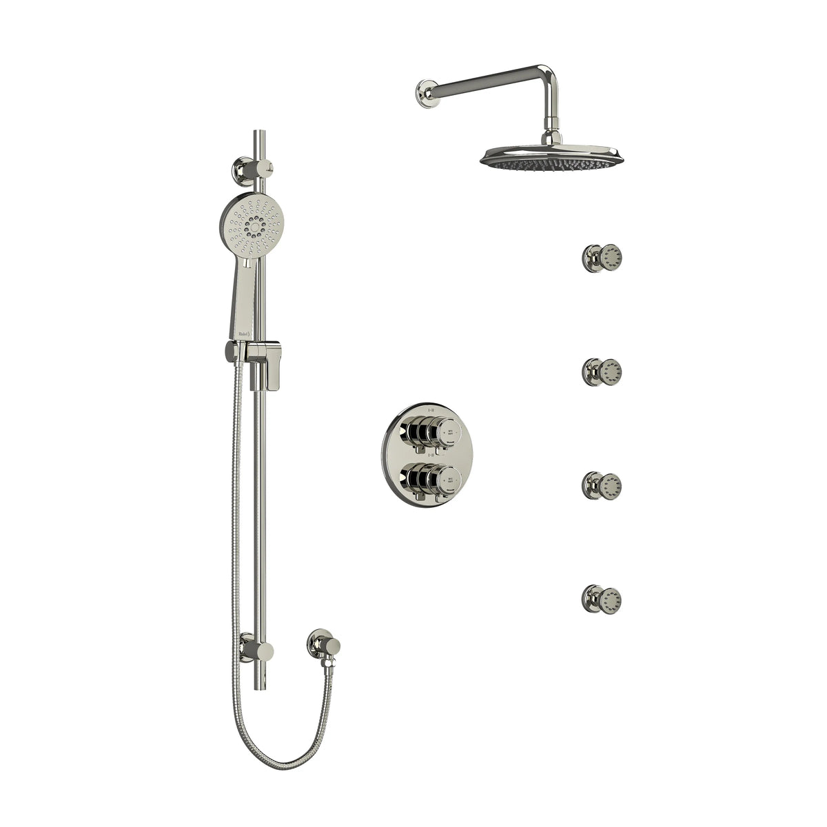 Riobel Momenti Shower System with Hand Shower Rail, 4 Body Jets and Shower Head