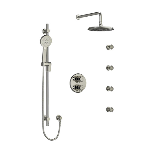 Riobel Momenti Shower System with Hand Shower Rail, 4 Body Jets and Shower Head