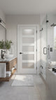 Frosted Glass 5-Panel Door shown in a modern bathroom