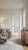 Frosted Glass 1-Panel Door shown in a modern bedroom