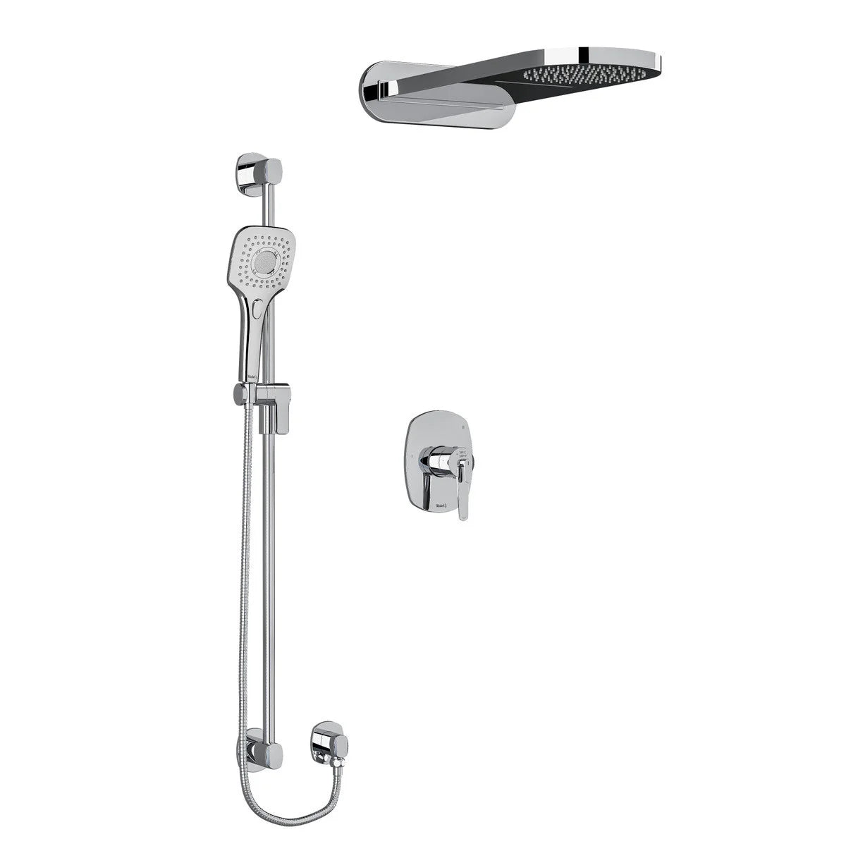 Riobel Venty 3-Way Shower System with Hand Shower Rail, Rain Shower Head, and Cascade Shower Head