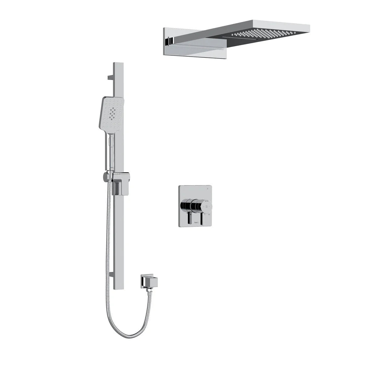 Riobel Paradox Square 3-Way Shower System with Hand Shower Rail, Rain Shower Head, and Cascade Shower Head