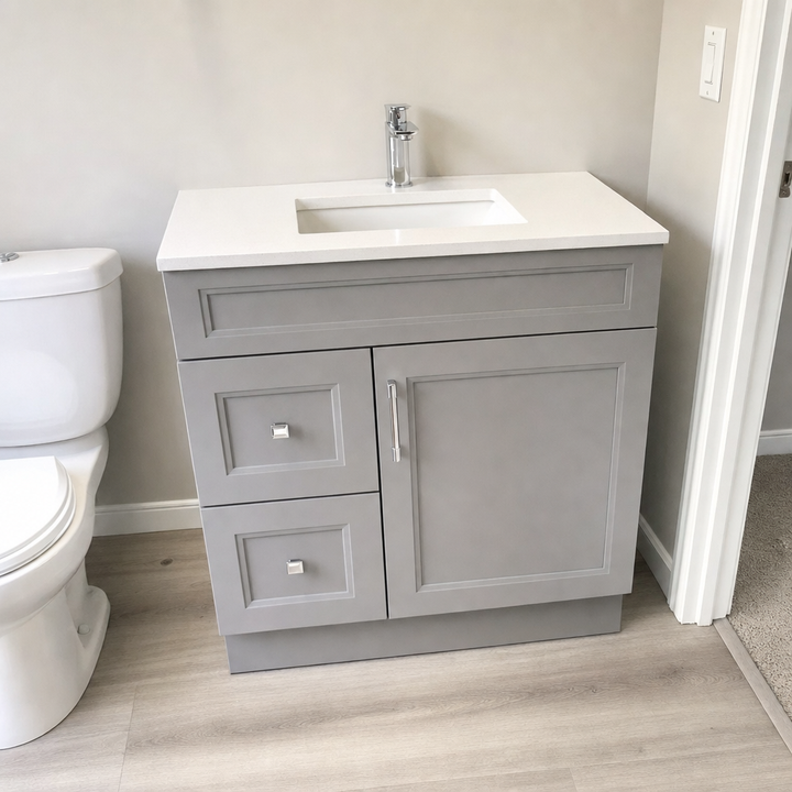 Tesoro 30-inch grey Shaker solid wood bathroom vanity with chrome handles