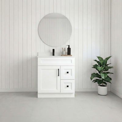 Tesoro 30 Shaker Vanity Solid Wood White Right Side Drawers
